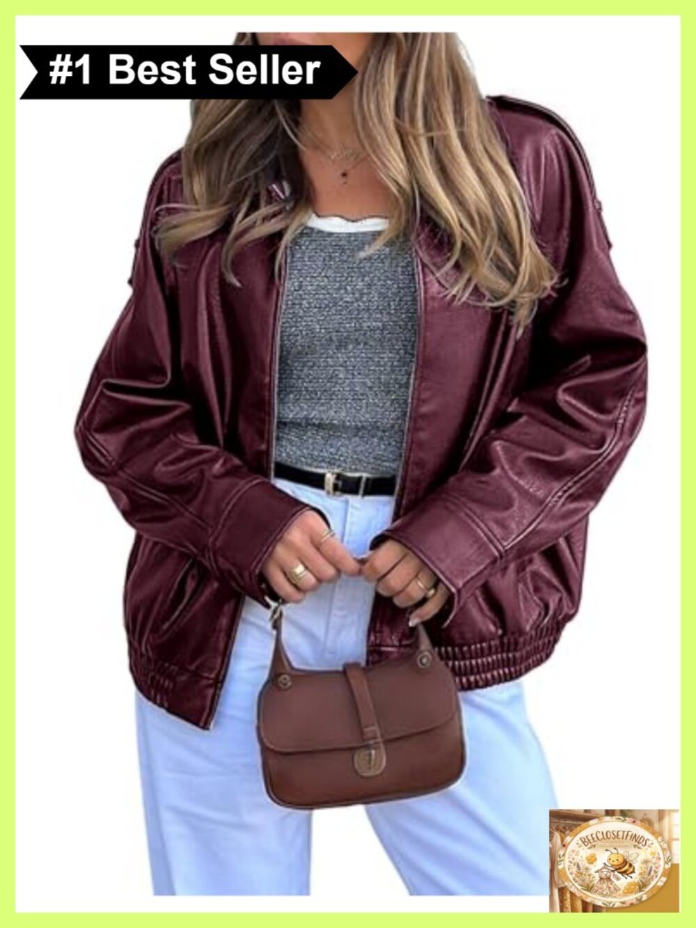 Women's Oversized Faux Leather Zip Up Bomber Jacket Long Sleeve Moto Casual